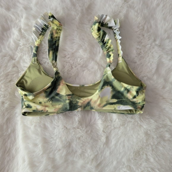 🐸AERIE BRAND NEW PRINTED RUFFLE SCOOP BIKINI TOP SIZE S - Picture 8 of 9